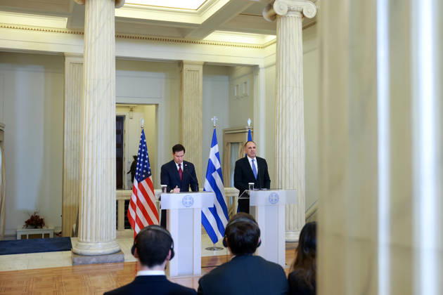 Greek Foreign Minister Giorgos Gerapetritis, US Secretary of State Marco Rubio hold joint press conference in Athens ATHENS, GREECE - OCTOBER 07: Greek Foreign Minister Giorgos Gerapetritis (R) and US Secretary of State Marco Rubio (L) hold a joint press conference at the Foreign Ministry in Athens, Greece, on October 07, 2026. Costas Baltas Anadolu Athens Greece. Editorial use only. Please get in touch for any other usage.  Copyright: x2026xAnadoluxCostasxBaltasx
