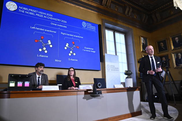 Henri Kagan and Kenso Soai are awarded the 2026 Nobel Prize in Chemistry during a press conference at the Royal Swedish Academy of Sciences in Stockholm, Sweden, on October 7, 2026 STOCKHOLM SWEDEN x10080x  Copyright: xFredrikxSandberg TTx SWEDEN NOBEL PRIZE 2026 CHEMISTRY ueaPjNNafwE
