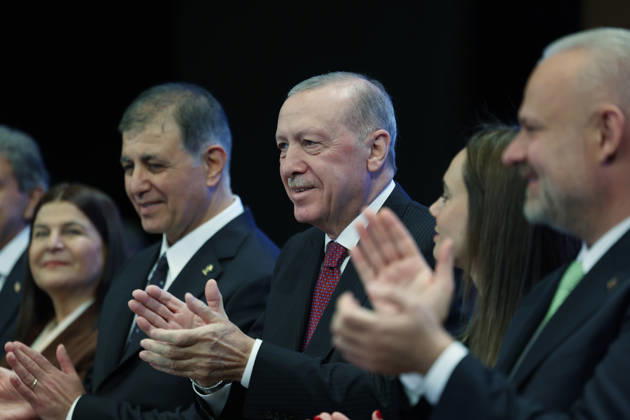 Turkish President and Leader of the Justice and Development (AK) Party Recep Tayyip Erdogan ANKARA, TURKIYE - OCTOBER 7: (----EDITORIAL USE ONLY - MANDATORY CREDIT - TURKISH PRESIDENCY MUSTAFA KAMACI HANDOUT - NO MARKETING NO ADVERTISING CAMPAIGNS - DISTRIBUTED AS A SERVICE TO CLIENTS----) Turkish President and Leader of the Justice and Development (AK) Party Recep Tayyip Erdogan (C) attends the Legislative Year Opening Meeting with AK Party Deputies at the AK Party Congress Center in Ankara, Turkiye on October 7, 2026. Erdogan pinned a party badge on Cemil Tugay (2nd L), the mayor of Izmir Metropolitan Municipality, who joined the AK Party. TUR Presidency Mustafa Kamaci Handout Anadolu Ankara Turkey. Editorial use only. Please  Copyright: x2026xAnadoluxTURxPresidencyx xMustafaxKamacix xHandoutx