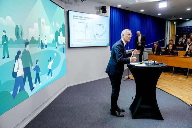 Statsbudsjett 2027 Oslo 20261007. Finansminister Jens Stoltenberg (Ap) presenterer statsbudsjettet for 2027 pa en pressekonferanse i Auditoriet i R5. Foto: Fredrik Varfjell NTB Oslo Norge 3SOAY_7EpXU EDITORIAL USE ONLY Ref:_POL3SOAY_7EpXU.jpg Copyright: xFredrikxVarfjellxx xNTBx