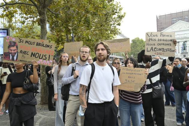 Liege Students Protest Against Austerity Measures 07 10 2026 LIEGE, BELGIUM Students protesting against the austerity measures introduced by the Wallonia-Brussels Federation (FWB) government are pictured in Liege, Belgium, on October 7, 2026. ( Liege Belgium  Copyright: xPhilipxReynaersx