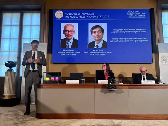 Kagan and Soai win the 2026 Nobel Prize in Chemistry STOCKHOLM, SWEDEN - OCTOBER 7: The winners of the 2026 Nobel Prize in Chemistry are announced during a press conference at the Royal Swedish Academy of Sciences in Stockholm, Sweden, on October 7, 2026. Henri B. Kagan and Kenso Soai are awarded the prize for the discovery of nonlinear effects and autocatalysis in asymmetric organic synthesis. Atila Altuntas Anadolu Stockholm Sweden. Editorial use only. Please get in touch for any other usage.  Copyright: x2026xAnadoluxAtilaxAltuntasx