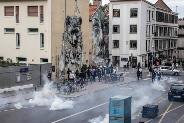 Protest against eduction conditions in Nancy NANCY, FRANCE - OCTOBER 7: Police intervene at the scene using tear gas as students take to the streets to protest education conditions in Nancy, France, on October 7, 2026. Students are taking part in a nationwide high-school mobilization over school conditions and demands for greater education resources, while security units remain deployed around several locations in the city. Muhammed Said Tako Anadolu Nancy France. Editorial use only. Please get in touch for any other usage.  Copyright: x2026xAnadoluxMuhammedxSaidxTakox