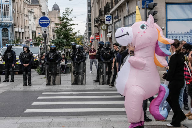 Protest against eduction conditions in Nancy NANCY, FRANCE - OCTOBER 7: A heavy police presence is deployed at the scene as students take to the streets to protest education conditions in Nancy, France, on October 7, 2026. Students are taking part in a nationwide high-school mobilization over school conditions and demands for greater education resources, while security units remain deployed around several locations in the city. Muhammed Said Tako Anadolu Nancy France. Editorial use only. Please get in touch for any other usage.  Copyright: x2026xAnadoluxMuhammedxSaidxTakox