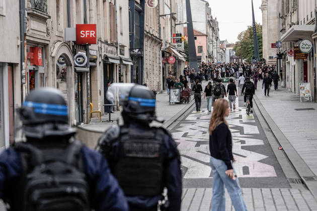 Protest against eduction conditions in Nancy NANCY, FRANCE - OCTOBER 7: A heavy police presence is deployed at the scene as students take to the streets to protest education conditions in Nancy, France, on October 7, 2026. Students are taking part in a nationwide high-school mobilization over school conditions and demands for greater education resources, while security units remain deployed around several locations in the city. Muhammed Said Tako Anadolu Nancy France. Editorial use only. Please get in touch for any other usage.  Copyright: x2026xAnadoluxMuhammedxSaidxTakox