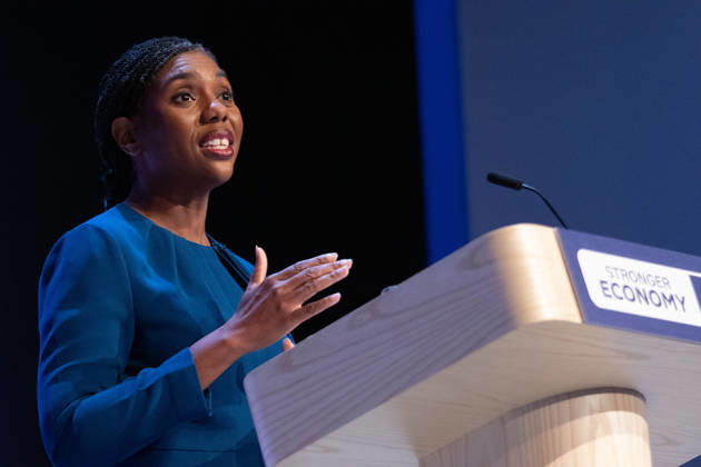 October 7, 2026, Birmingham, United Kingdom: Conservative leader Kemi Badenoch addresses delegates at the Symphony Hall in Birmingham on the final day of the party™s annual conference. Kemi Badenoch delivered her high-stakes keynote speech, she promised sweeping tax cuts and took direct aim at Andy Burnham s Labour government, declaring a battle for the soul of the nation Birmingham United Kingdom - ZUMAs197 20261007_aaa_s197_090 Copyright: xGaryxRobertsx
