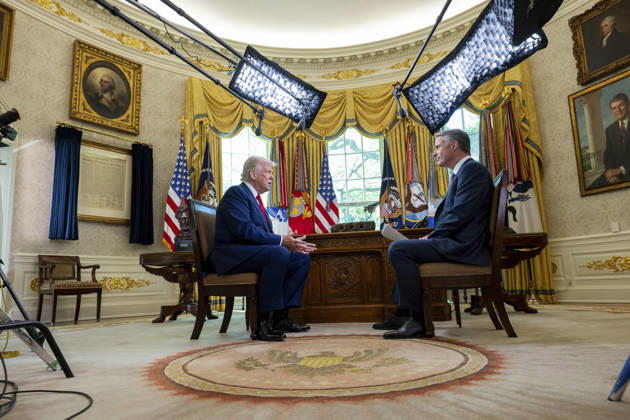 October 7, 2026, Washington, Dc, United States of America: U.S. President Donald Trump is interviewed by ABC News correspondent Terry Moran in the Oval Office of the White House, April 29, 2025 in Washington, D.C. The interview, recorded for a prime-time ABC News special marking the first 100 days of Trump s second term, covered tariffs, immigration and the war in Ukraine. Washington United States of America - ZUMAp138 20261007_zaa_p138_005 Copyright: xJoycexN.xBoghosian WhitexHousex