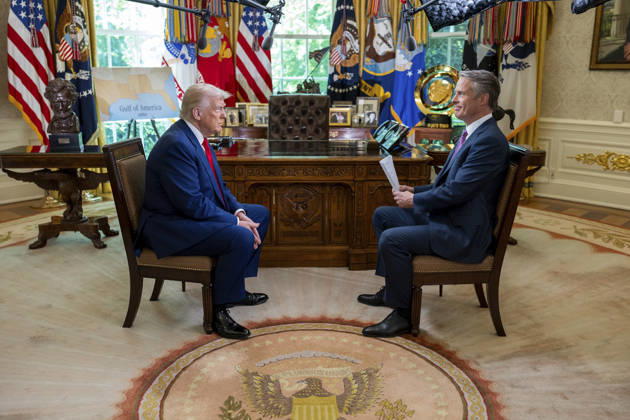October 7, 2026, Washington, Dc, United States of America: U.S. President Donald Trump is interviewed by ABC News correspondent Terry Moran in the Oval Office of the White House, April 29, 2025 in Washington, D.C. The interview, recorded for a prime-time ABC News special marking the first 100 days of Trump s second term, covered tariffs, immigration and the war in Ukraine. Washington United States of America - ZUMAp138 20261007_zaa_p138_003 Copyright: xJoycexN.xBoghosian WhitexHousex