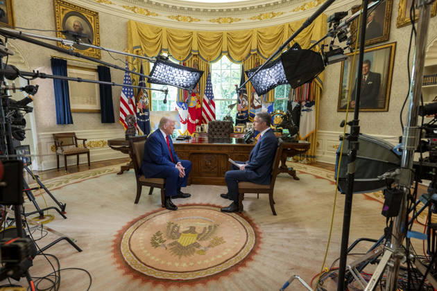 October 7, 2026, Washington, Dc, United States of America: U.S. President Donald Trump is interviewed by ABC News correspondent Terry Moran in the Oval Office of the White House, April 29, 2025 in Washington, D.C. The interview, recorded for a prime-time ABC News special marking the first 100 days of Trump s second term, covered tariffs, immigration and the war in Ukraine. Washington United States of America - ZUMAp138 20261007_zaa_p138_002 Copyright: xJoycexN.xBoghosian WhitexHousex