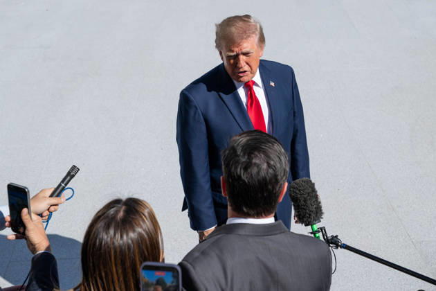 October 7, 2026, Washington, District Of Columbia, United States: President DONALD TRUMP speaks to reporters on the South Lawn of the White House before departing for San Antonio, Texas, where he is scheduled to headline a midterm campaign rally at Freeman Coliseum as Republicans seek to boost turnout and support candidates including Texas Attorney General KEN PAXTON. Washington United States - ZUMAk206 20261007_znp_k206_010 Copyright: xMattxKaminskyx