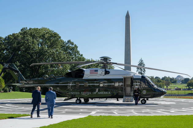 October 7, 2026, Washington, District Of Columbia, United States: President DONALD TRUMP walks with Sen. TED CRUZ toward Marine One on the South Lawn of the White House before departing for San Antonio, Texas, where Trump is scheduled to headline a midterm campaign rally. Washington United States - ZUMAk206 20261007_znp_k206_027 Copyright: xMattxKaminskyx