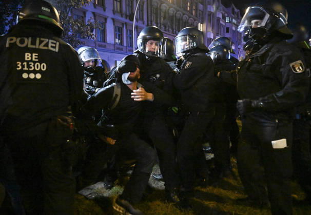 Police in Berlin intervened in demonstrations in support of Palestinians BERLIN, GERMANY - OCTOBER 7: German police detain a protestor during a pro-Palestinian demonstration in Berlin, Germany on October 7, 2026. More than a thousand demonstrators gathered at Oranien Square to protest Israeli attack on Gaza and marched toward Hermann Square before police broke up the rally near the Kottbusser Tor subway station, detaining numerous participants. Halil Sagirkaya Anadolu Berlin Germany. Editorial use only. Please get in touch for any other usage.  Copyright: x2026xAnadoluxHalilxSagirkayax