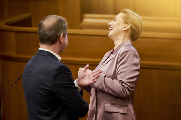Opening debate in the Danish Parliament Prime Minister Mette Frederiksen and Minister of Justice Nicolai Wammen both from The Social Democratic Party before the opening debate of the parliament in the Parliament Hall at Christiansborg on Thursday, October 8, 2026. (Photo: Thomas Traasdahl Ritzau Scanpix) , Copenhagen Denmark Copyright: RitzauxScanpix ThomasxTraasdahlx spdk20261008-085050-L
