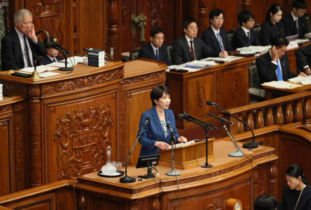 October 8, 2026, Tokyo, Japan - Japanese Prime Minister Sanae Takaichi answers a question at Lower House s plenary session at the National Diet in Tokyo on Monday, October 8, 2026. (photo by Yoshio Tsunoda AFLO)  aflo_354274209