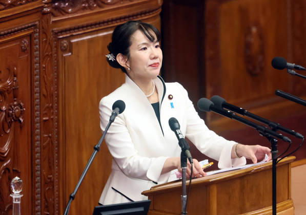 October 8, 2026, Tokyo, Japan - Japan s opposition party Sanseito lawmaker Mayuko Toyota questions to Prime Minister Sanae Takaichi at Lower House s plenary session at the National Diet in Tokyo on Monday, October 8, 2026. (photo by Yoshio Tsunoda AFLO)  aflo_354274232