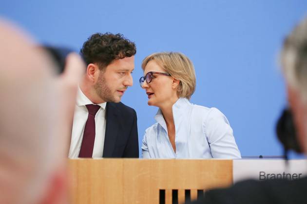 Berlin, Deutschland, 08.10.2026: Bundespressekonferenz: Vorstellung des Leitantrages Unser Plan für Deutschland : Felix Banaszak und Franziska Brantner Copyright: xdtsxNachrichtenagenturx dts_137551