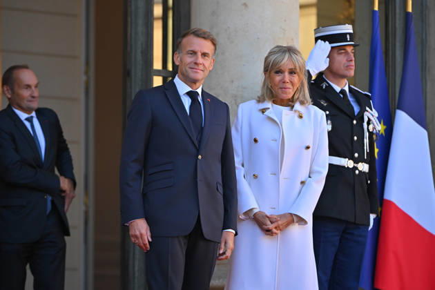 French president hosts German president, Elysee Palace, Paris, France French president Emmanuel Macron and his wife Mme Brigitte Macron host German President Mr Frank Walter Steinmeier and wife Mme Elke Budenbender at the Elysee Palace on October 08, 2026. Paris Elysee Palace Ile de France France