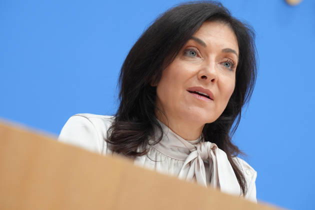 Bundespressekonferenz, Vorstellung der Herbstprojektion 2026 durch Wirtschaftsministerin Reiche Bundeswirtschaftsministerin Katherina Reiche im Portrait bei der Vorstellung der Herbstprojektion 2026 der Bundesregierung in der Bundespressekonferenz, Berlin, 08.10.2026 Berlin Berlin Deutschland