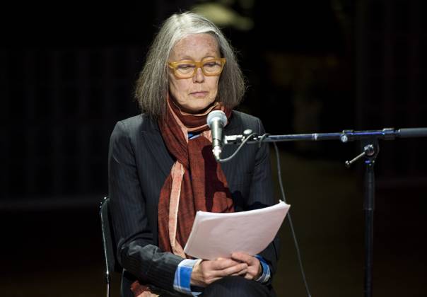 Canadian poet Anne Carson performs her work *Antigonick* at the Moderna Museet art gallery in Stockholm, Sweden, on May 8, 2015 STOCKHOLM SWEDEN ACE x10050x  Copyright: xPontusxLundahl TTx ANNE CARSON 0g573CanGdI