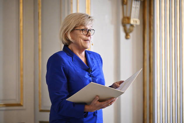 Ingrid Carlberg, Permanent Secretary of the Swedish Academy, announces that Canadian author Anne Carson has been awarded the 2026 Nobel Prize in Literature at Börshuset in Stockholm, Sweden, on October 8, 2026. STOCKHOLM, SWEDEN x10430x  Copyright: xChristinexOlsson TTx NOBEL PRIZE IN LITERATURE 2026 2v4-gk_rQLo
