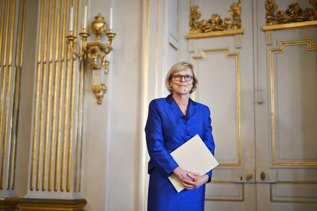 Ingrid Carlberg, Permanent Secretary of the Swedish Academy, announces that Canadian author Anne Carson has been awarded the 2026 Nobel Prize in Literature at Börshuset in Stockholm, Sweden, on October 8, 2026. STOCKHOLM, SWEDEN x10430x  Copyright: xChristinexOlsson TTx NOBEL PRIZE IN LITERATURE 2026 UtO-0yrkO1c