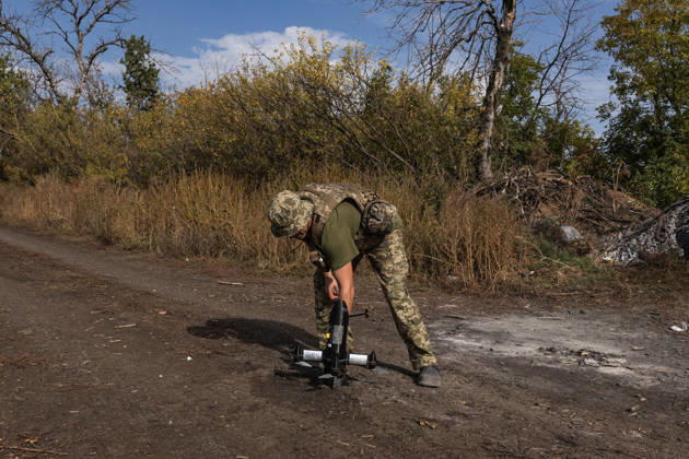 Ukrainian drone units are on duty at the front lines in Donetsk Region DONETSK REGION, UKRAINE - OCTOBER 8: A Ukrainian soldier sets up a drone to attack enemy drones in the Donetsk region, Ukraine, 8 October 2026 Diego Herrera Carcedo Anadolu Donetsk Ukraine. Editorial use only. Please get in touch for any other usage.  Copyright: x2026xAnadoluxDiegoxHerreraxCarcedox