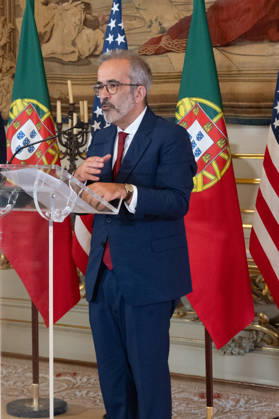 October 8, 2026, Lisbon, Lisbon, Portugal: Portugal s Minister of State and Foreign Affairs PAULO RANGEL speaks at a lectern during a joint press conference with U.S. Secretary of State MARCO RUBIO at Palacio das Necessidades in Lisbon, Portugal, on October 8, 2026. The media appearance follows their bilateral meeting during RUBIO s visit to Lisbon. Lisbon Portugal  - ZUMAr238 20261008_zip_r238_007 Copyright: xRicardoxRochax