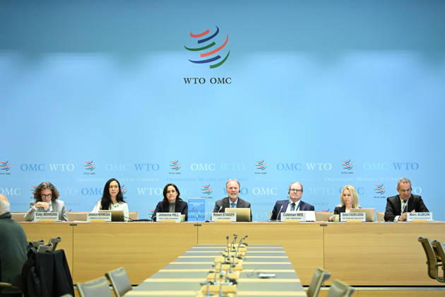 (261008) -- GENEVA, Oct. 8, 2026 -- This photo taken on Oct. 8, 2026 shows a press conference at the headquarters of the World Trade Organization (WTO) in Geneva, Switzerland. WTO said on Thursday that global merchandise trade is expected to grow by 3.9 percent in 2026, up from its March forecast of 1.9 percent, driven by supply chain adaptation and strong investment in artificial intelligence (AI). ) SWITZERLAND-GENEVA-WTO-2026 GLOBAL TRADE GROWTH FORECAST-INCREASE LianxYi 