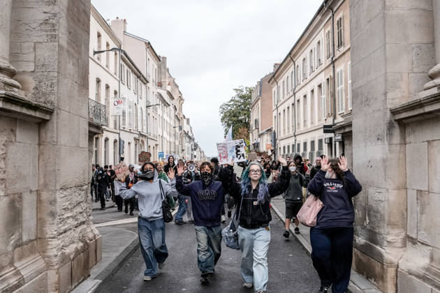 Protest against eduction conditions continues in Nancy NANCY, FRANCE - OCTOBER 8: Students holding placards take to the streets to protest education conditions in Nancy, France, on October 8, 2026. Students are taking part in a nationwide high-school mobilization over school conditions and demands for greater education resources, while security units remain deployed around several locations in the city. Muhammed Said Tako Anadolu Nancy France. Editorial use only. Please get in touch for any other usage.  Copyright: x2026xAnadoluxMuhammedxSaidxTakox