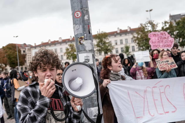 Protest against eduction conditions continues in Nancy NANCY, FRANCE - OCTOBER 8: Students holding placards take to the streets to protest education conditions in Nancy, France, on October 8, 2026. Students are taking part in a nationwide high-school mobilization over school conditions and demands for greater education resources, while security units remain deployed around several locations in the city. Muhammed Said Tako Anadolu Nancy France. Editorial use only. Please get in touch for any other usage.  Copyright: x2026xAnadoluxMuhammedxSaidxTakox