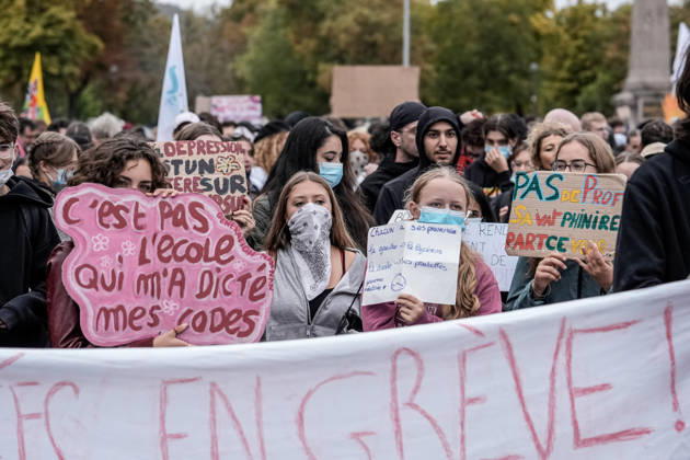 Protest against eduction conditions continues in Nancy NANCY, FRANCE - OCTOBER 8: Students holding placards take to the streets to protest education conditions in Nancy, France, on October 8, 2026. Students are taking part in a nationwide high-school mobilization over school conditions and demands for greater education resources, while security units remain deployed around several locations in the city. Muhammed Said Tako Anadolu Nancy France. Editorial use only. Please get in touch for any other usage.  Copyright: x2026xAnadoluxMuhammedxSaidxTakox