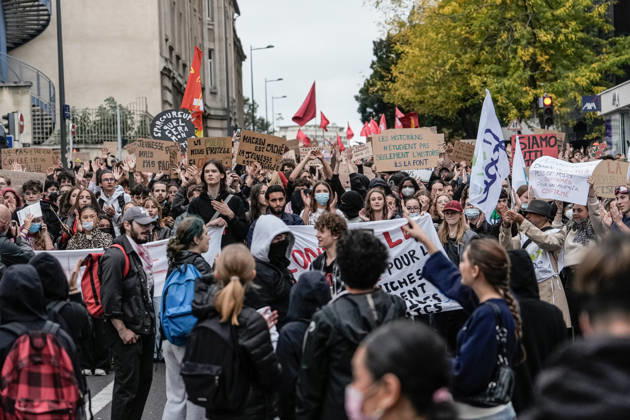 Protest against eduction conditions continues in Nancy NANCY, FRANCE - OCTOBER 8: Students holding placards take to the streets to protest education conditions in Nancy, France, on October 8, 2026. Students are taking part in a nationwide high-school mobilization over school conditions and demands for greater education resources, while security units remain deployed around several locations in the city. Muhammed Said Tako Anadolu Nancy France. Editorial use only. Please get in touch for any other usage.  Copyright: x2026xAnadoluxMuhammedxSaidxTakox