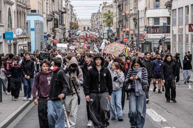 Protest against eduction conditions continues in Nancy NANCY, FRANCE - OCTOBER 8: Students holding placards take to the streets to protest education conditions in Nancy, France, on October 8, 2026. Students are taking part in a nationwide high-school mobilization over school conditions and demands for greater education resources, while security units remain deployed around several locations in the city. Muhammed Said Tako Anadolu Nancy France. Editorial use only. Please get in touch for any other usage.  Copyright: x2026xAnadoluxMuhammedxSaidxTakox