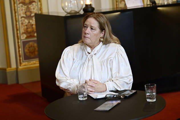 Kathy Kelly beim Pressegespräch und Präsentation des 16. HOPE-Award zur 18. Hope Gala 2026 im Schauspielhaus Dresden. Dresden, 08.10.2026