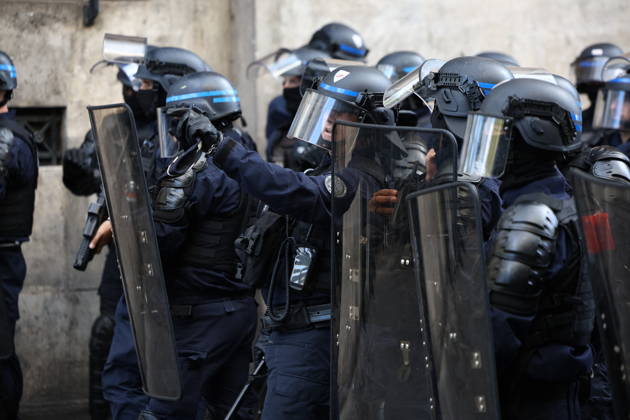 Student Protest - Paris Police forces during a demonstration at Place de la Bastille, in Paris, France on October 8, 2026, as part of a nationwide protest movement over learning conditions. Since late September, pupils have barred the entrances to hundreds of schools, complaining of teacher absences, overloaded timetables, dilapidated classrooms and buildings ill-adapted to rising temperatures, among other grievances. Photo by Raphael Lafargue ABACAPRESS.COM Paris France  Copyright: xLafarguexRaphael ABACAx