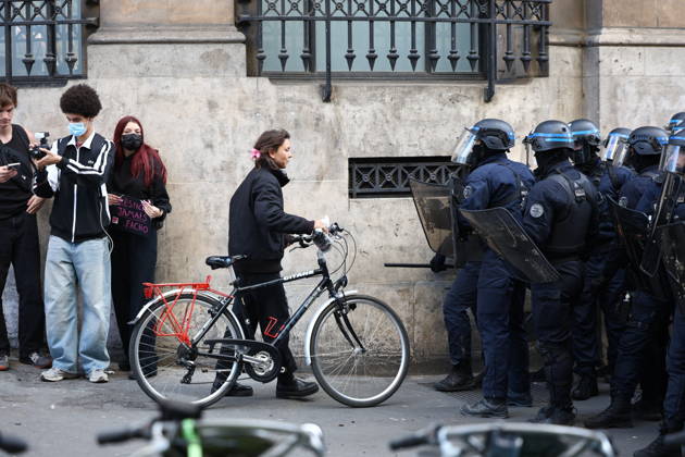 RECORD DATE NOT STATED Student Protest - Paris Police forces during a demonstration at Place de la Bastille, in Paris, France on October 8, 2026, as part of a nationwide protest movement over learning conditions. Since late September, pupils have barred the entrances to hundreds of schools, complaining of teacher absences, overloaded timetables, dilapidated classrooms and buildings ill-adapted to rising temperatures, among other grievances. Photo by Raphael Lafargue ABACAPRESS.COM Paris France  Copyright: xLafarguexRaphael ABACAx