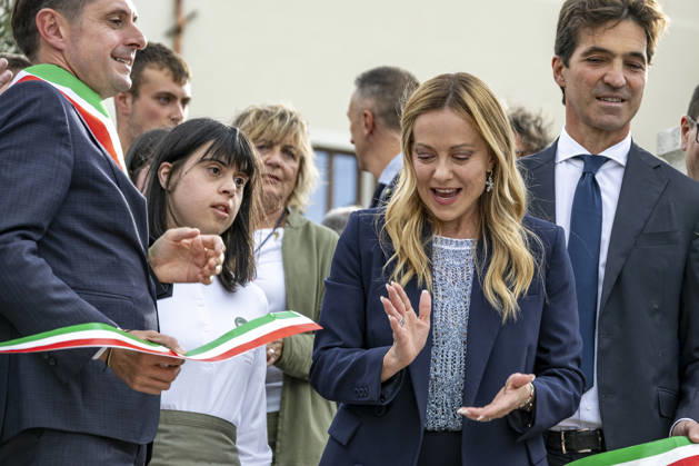 IPA89434809 - ASCOLI PICENO, ITALY OCTOBER 8, 2026: Prime Minister Giorgia Meloni attends the presentation and inauguration ceremony for the Palazzo Saladini Pilastri complex and its historic park in Ascoli Piceno. The restoration project is part of the PINQuA program for urban regeneration and the enhancement of the city™s historical heritage. (Photo: Andrea Vagnoni IPA Agency)  Copyright: xAndreaxVagnonix xx IPA89434809