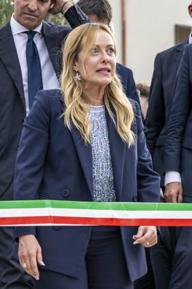 IPA89434786 - ASCOLI PICENO, ITALY OCTOBER 8, 2026: Prime Minister Giorgia Meloni attends the presentation and inauguration ceremony for the Palazzo Saladini Pilastri complex and its monumental park in Ascoli Piceno. The restoration project is part of the PINQuA program for urban regeneration and the enhancement of the city™s historical heritage. (Photo: Andrea Vagnoni IPA Agency)  Copyright: xAndreaxVagnonix xx IPA89434786