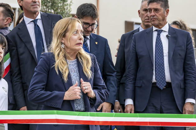 IPA89434787 - ASCOLI PICENO, ITALY OCTOBER 8, 2026: Prime Minister Giorgia Meloni attends the presentation and inauguration ceremony for the Palazzo Saladini Pilastri complex and its historic park in Ascoli Piceno. The restoration project is part of the PINQuA program for urban regeneration and the enhancement of the city™s historical heritage. (Photo: Andrea Vagnoni IPA Agency)  Copyright: xAndreaxVagnonix xx IPA89434787