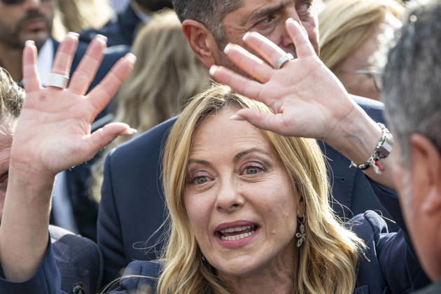 IPA89434826 - ASCOLI PICENO, ITALY OCTOBER 8, 2026: Prime Minister Giorgia Meloni attends the presentation and inauguration ceremony for the Palazzo Saladini Pilastri complex and its historic park in Ascoli Piceno. The restoration project is part of the PINQuA program for urban regeneration and the enhancement of the city™s historical heritage. (Photo: Andrea Vagnoni IPA Agency)  Copyright: xAndreaxVagnonix xx IPA89434826