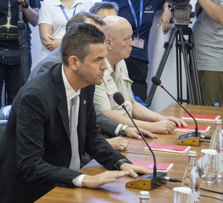 October 8, 2026, Baikonur, Kazakhstan: Baikonur, Kazakhstan. 14 July, 2026. NASA Administrator Jared Isaacman talks with NASA astronaut Anil Menon and Roscosmos cosmonauts Pyotr Dubrov and Anna Kikina hours before their Soyuz launch at the Baikonur Cosmodrome, July 14, 2026 in Baikonur, Kazakhstan. The crew launched to the International Space Station later that day. Baikonur Kazakhstan - ZUMAp138 20261008_zaa_p138_006 Copyright: xVictorxZelentsov Nasax