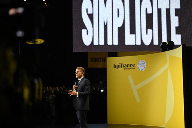 President Macron at Bpifrance Inno Generation - Paris France s President Emmanuel Macron delivers a speech on stage during the Bpifrance Inno Generation (BIG) event, one of Europe’s largest gatherings dedicated to entrepreneurs, in Paris, France on October 8, 2026. Photo by Jeanne Accorsini Pool ABACAPRESS.COM Paris France  Copyright: xAccorsinixJeanne Pool ABACAx