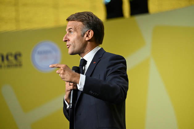 President Macron at Bpifrance Inno Generation - Paris France s President Emmanuel Macron delivers a speech on stage during the Bpifrance Inno Generation (BIG) event, one of Europe’s largest gatherings dedicated to entrepreneurs, in Paris, France on October 8, 2026. Photo by Jeanne Accorsini Pool ABACAPRESS.COM Paris France  Copyright: xAccorsinixJeanne Pool ABACAx