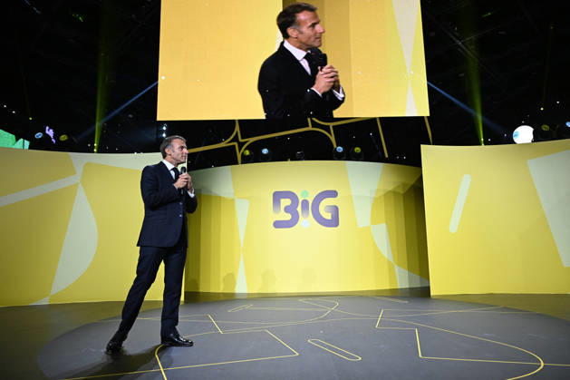 President Macron at Bpifrance Inno Generation - Paris France s President Emmanuel Macron delivers a speech on stage during the Bpifrance Inno Generation (BIG) event, one of Europe’s largest gatherings dedicated to entrepreneurs, in Paris, France on October 8, 2026. Photo by Jeanne Accorsini Pool ABACAPRESS.COM Paris France  Copyright: xAccorsinixJeanne Pool ABACAx