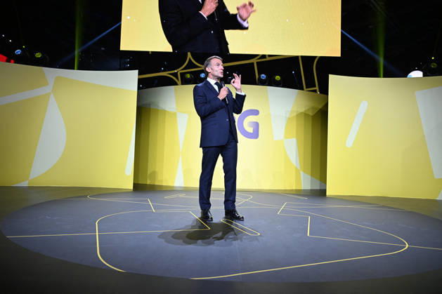 President Macron at Bpifrance Inno Generation - Paris France s President Emmanuel Macron delivers a speech on stage during the Bpifrance Inno Generation (BIG) event, one of Europe’s largest gatherings dedicated to entrepreneurs, in Paris, France on October 8, 2026. Photo by Jeanne Accorsini Pool ABACAPRESS.COM Paris France  Copyright: xAccorsinixJeanne Pool ABACAx