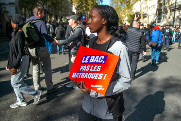 Student Protest - Paris Hundreds of high school students occupy Place de la Bastille in Paris, France on October 8, 2026, following the success of the October 6 protest, calling to continue and amplify the movement. Photo by ABACAPRESS.COM Paris France  Copyright: xPrezatxDenis ABACAx