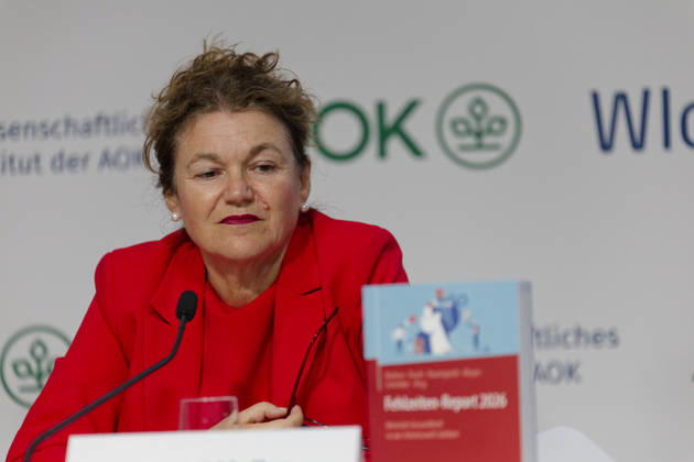 AOK-Fehlzeitenreport 2026 vorgestellt 2026-10-08 Deutschland, Berlin PressekonferenzFehlzeiten-Report 2026 des AOK-Bundesverbands und des Wissenschaftlichen instituts der AOK (WIsO). Im Bild Prof. Dr. med. Steffi G. Riedel-Heller, MPH, Direktorin des Instituts für Sozialmedizin, Arbeitsmedizin unbd Publich Health der Universität Leipzig sowie Mit-Autorin des Fehlzeiten-Reports 2026.