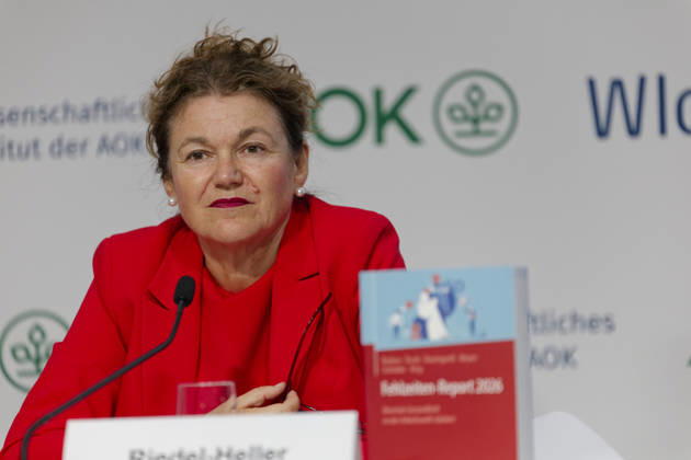 AOK-Fehlzeitenreport 2026 vorgestellt 2026-10-08 Deutschland, Berlin PressekonferenzFehlzeiten-Report 2026 des AOK-Bundesverbands und des Wissenschaftlichen instituts der AOK (WIsO). Im Bild Prof. Dr. med. Steffi G. Riedel-Heller, MPH, Direktorin des Instituts für Sozialmedizin, Arbeitsmedizin unbd Publich Health der Universität Leipzig sowie Mit-Autorin des Fehlzeiten-Reports 2026.