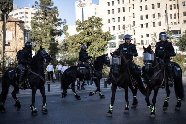 Anti-military service Ultra-Orthodox Jews block road to West Jerusalem JERUSALEM - OCTOBER 8: Mounted Israeli police officers on horseback deployed to the scene intervene against demonstrators as Ultra-Orthodox Jews, known as Haredi, protest the lack of legislation exempting yeshiva students from mandatory military service and the detention of students on grounds of draft evasion in West Jerusalem, Israel, on October 8, 2026. Haredi protesters lie on the road leading to West Jerusalem and block traffic. Mostafa Alkharouf Anadolu Jerusalem Israel. Editorial use only. Please get in touch for any other usage.  Copyright: x2026xAnadoluxMostafaxAlkharoufx