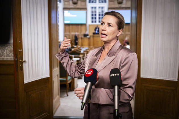 Denmark Opening Debate Denmarks Prime Minister Mette Frederiksen answers questions after the opening debate of the Danish Parliament, Folketinget, at Christiansborg Castle in Copenhagen, Thursday, October 8, 2026. (Photo: Nils Meilvang Scanpix 2026) , Copenhagen Denmark Copyright: NILSxMEILVANG NilsxMeilvangx spdk20261008-192308-L